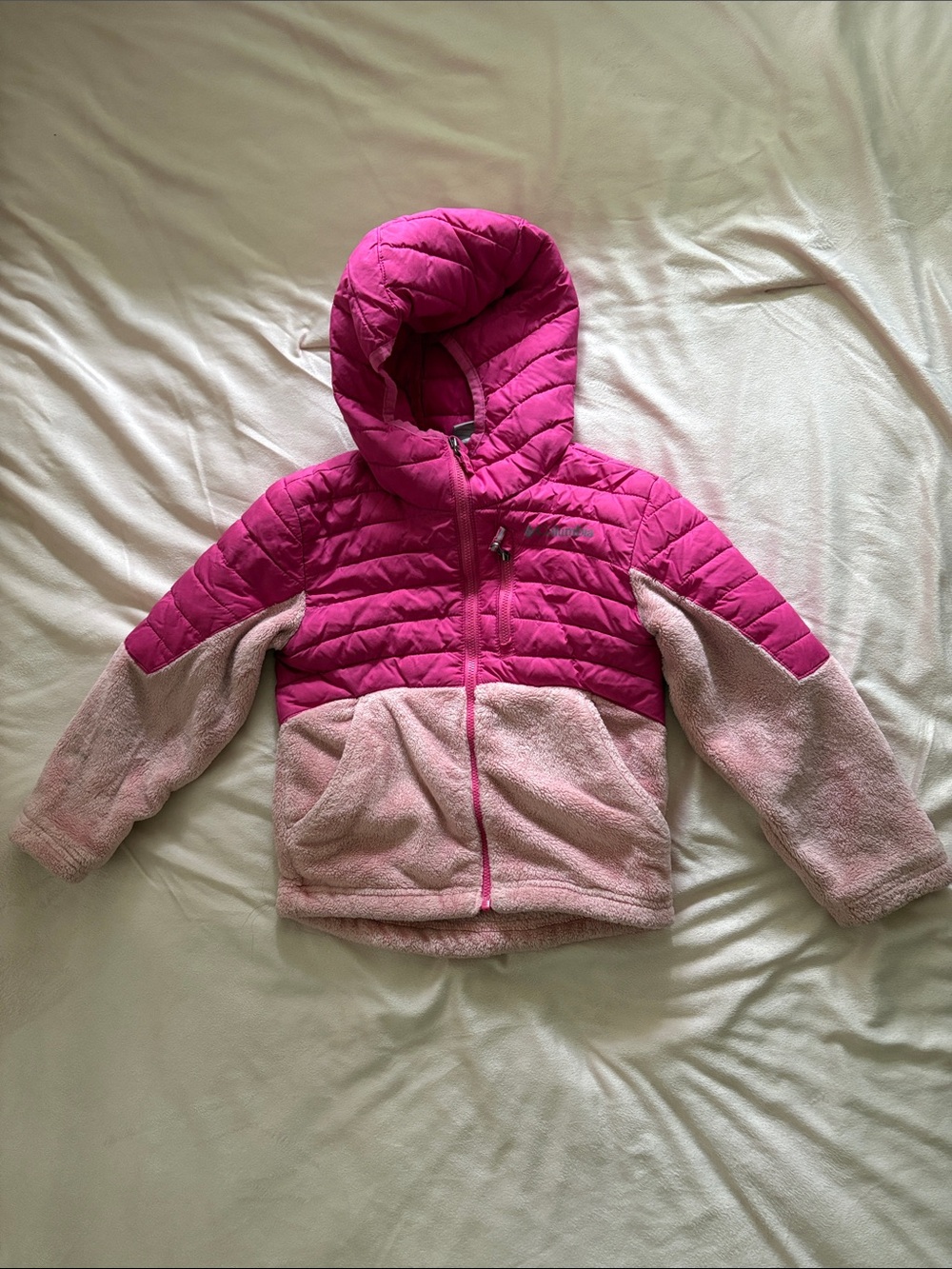 Columbia Two-Tone Pink Hooded Puffer Jacket